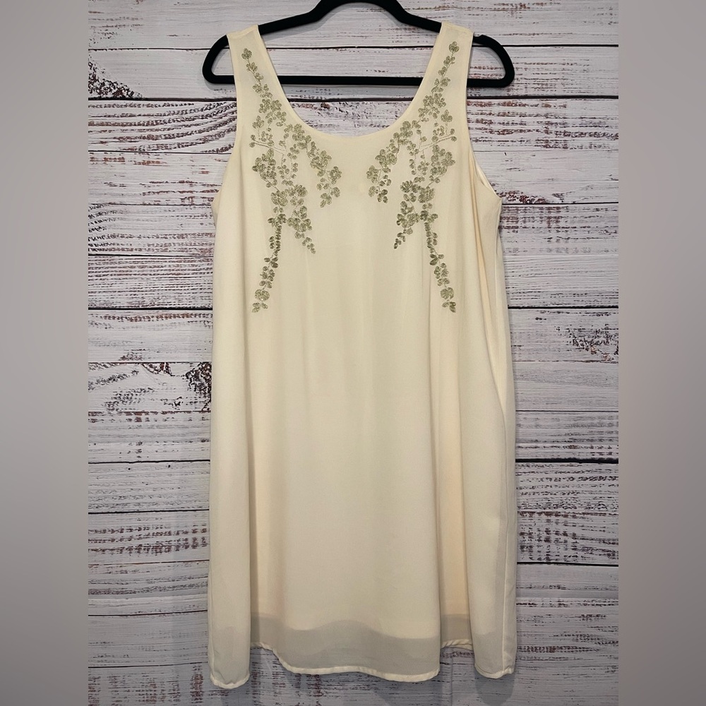 YA Los Angeles‎ Womens Large Ivory Gold Embroidery Sleeveless Dress